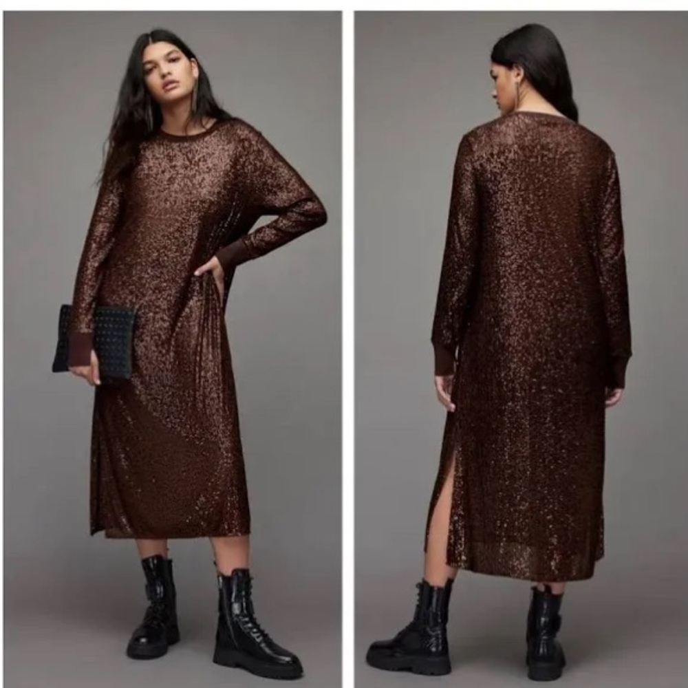 All Saints Sequins Juela Dress | Brown | Size S